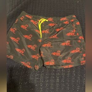 Men’s bathing suit, bought from forever 21. Size Large.Navy blue with red cars